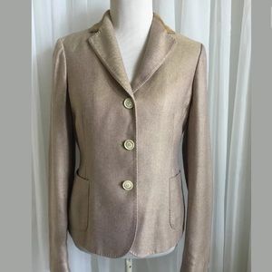 LORO PIANA ITALY Tweed Leather + Silk Blazer